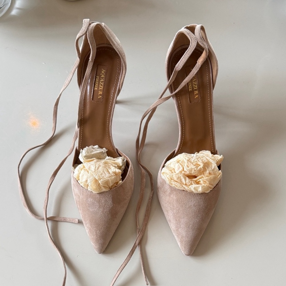 Aquazzura Beige Suede Pointed Heels - Picture 5 of 6
